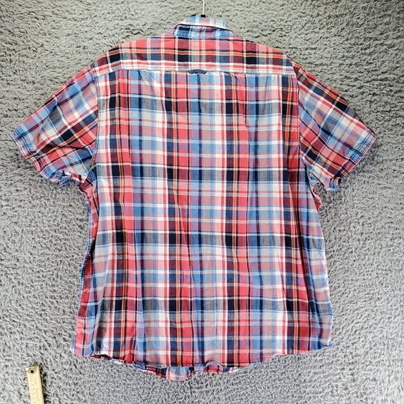 Flag & Anthem Shirt Mens XXL Red & Blue Plaid Short Sleeve Button Up Classic Fit - Picture 9 of 10